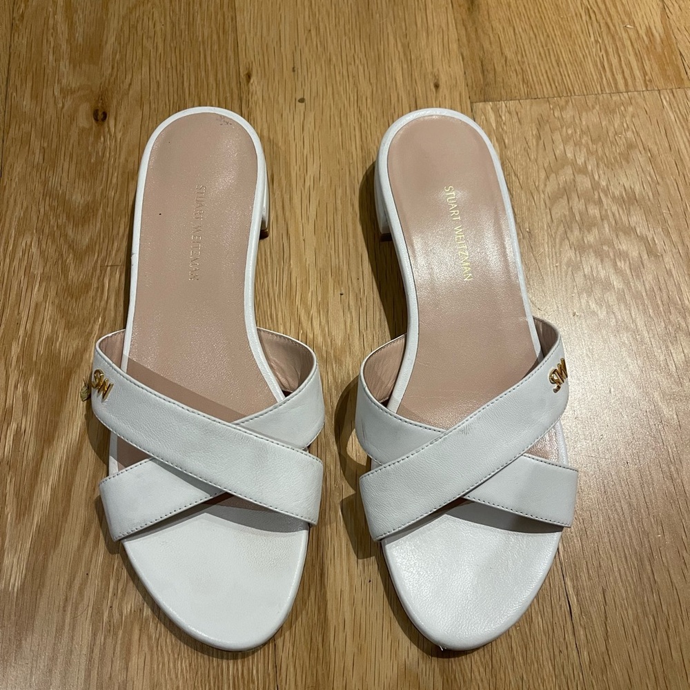 Stuart Weitzman white leather sandals
